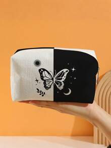 1个蝴蝶图案大容量笔袋。化妆包，拉链手提包，可拉式化妆包，便携式旅行防水化妆收纳包。适合学校使用。铅笔盒，铅笔袋，书包，学习用品，返校