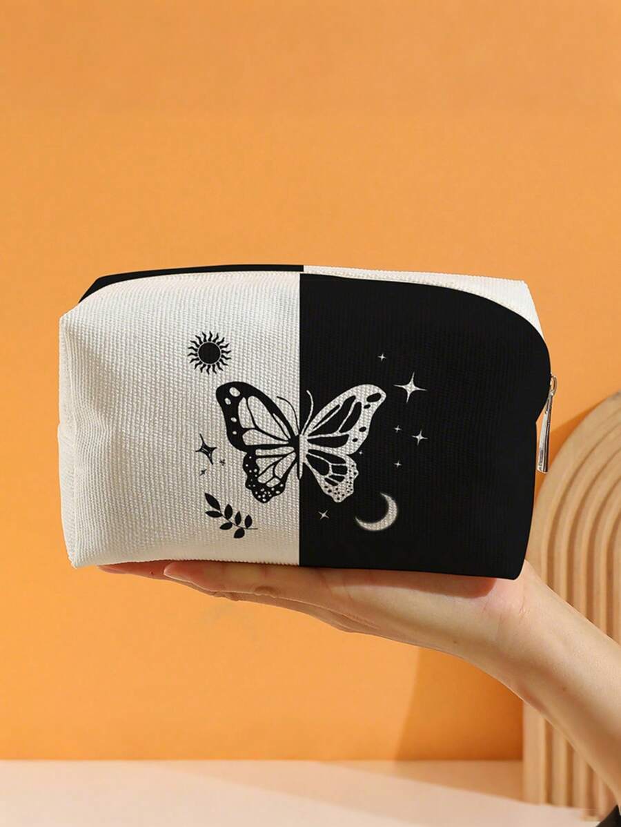 1个蝴蝶图案大容量笔袋。化妆包，拉链手提包，可拉式化妆包，便携式旅行防水化妆收纳包。适合学校使用。铅笔盒，铅笔袋，书包，学习用品，返校