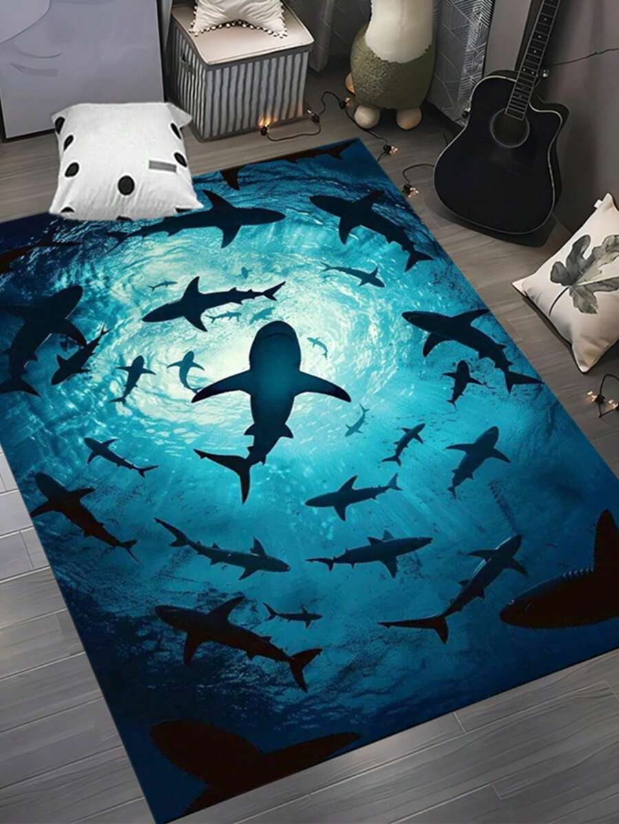 1pc Shark Outline Carpet, Indoor Rug Suitable For Bedroom, Living Room, Patio, Garden, Home Decor, Decorative Carpet, Bedroom Decor, Small Rug, Carpet, Home Decor, Living Room Carpet, Living Room Small Rug, Bedroom Rug, Living Room Home Decor, Outdoor Rug, Washable Carpet Back To School Halloween Decor Entryway Decor Bathroom Kitchen Decor