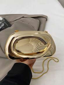 女士时尚百搭优雅亚克力手拿包、单肩链条晚宴包 - 金色 - 查看 6