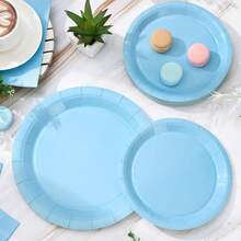 100Pcs Light Blue Tableware Set Blue Graudation Party Supplies Summer Disposable Dinnerware Set 50Pcs Paper Plates 25Pcs Napkin 25Pcs Cups For Wedding Birthday Bride Shower Party Table Decor - 藏蓝色 - 查看 2