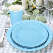 100Pcs Light Blue Tableware Set Blue Graudation Party Supplies Summer Disposable Dinnerware Set 50Pcs Paper Plates 25Pcs Napkin 25Pcs Cups For Wedding Birthday Bride Shower Party Table Decor - 藏蓝色 - 查看 8