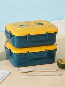 1 pieza Caja de almuerzo rectangular dividida, caja bento portátil para estudiantes y trabajadores de oficina, apta para microondas - Amarillo - Ver 7