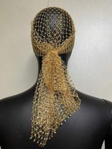 1 peça 90 cm strass embutidos rede de pesca touca de cabelo lenço de cabeça elástico envoltório de cabeça bandana feminina