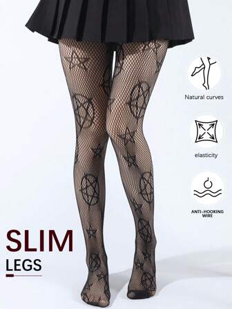 1pc Retro Sexy Stylish Pentagram Print Women Pantyhose, European & American Style