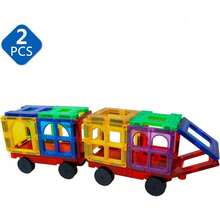 2 件磁性砖块汽车卡车车轮套装兼容磁性砖块适用于儿童幼儿学龄前礼物玩具（颜色随机），磁性砖块建筑，汽车磁铁，儿童玩具 - 彩色 - 查看 8