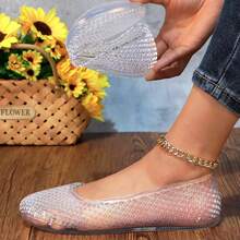 Women's Jelly Mesh Flats Breathable Clear Hollow Shoes Summer Beach Jellies Ballet Sandals CANDY-1 - 無色 - 查看 9