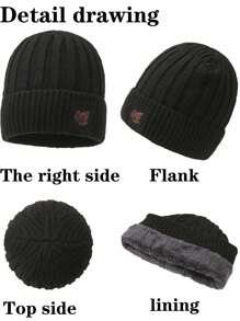Set de 3 piezas de bufanda y guantes de invierno para adultos, gorro de lana forrado para hombres para exteriores, gorro de punto suave con puño plegable/accesorios de invierno de moda y unicolor para esquiar