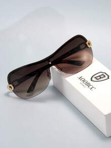 Y2K Fashion Glasses With Letter Decor, Chic Y2K Style Oversized Square Frameless For Women, Outdoor Party Eyewear