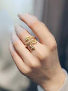 1pc Fashionable & Exquisite S925 Sterling Silver 18K Gold Plated Snake Ring, Suitable For Party Wear