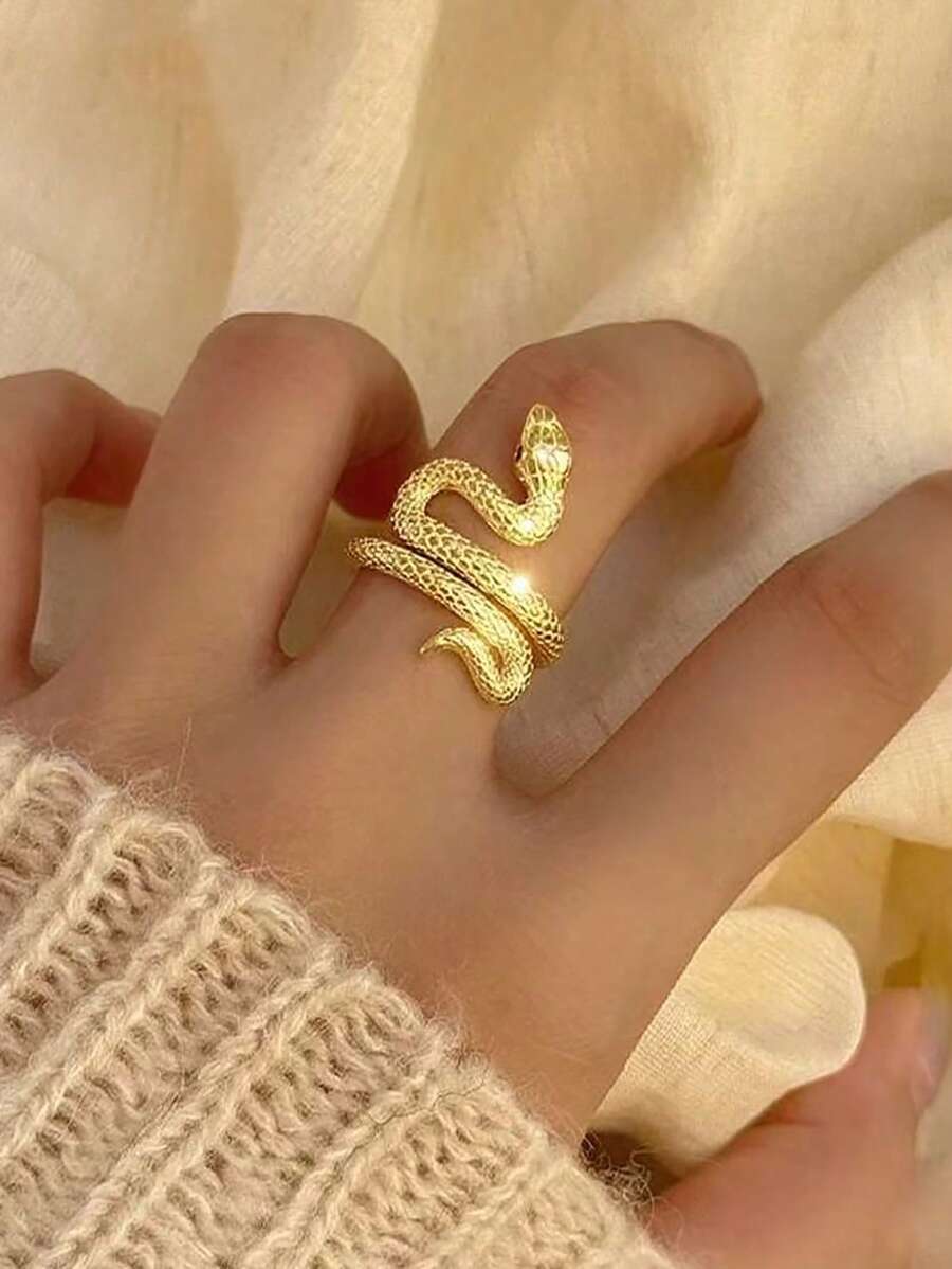 1pc Fashionable & Exquisite S925 Sterling Silver 18K Gold Plated Snake Ring, Suitable For Party Wear