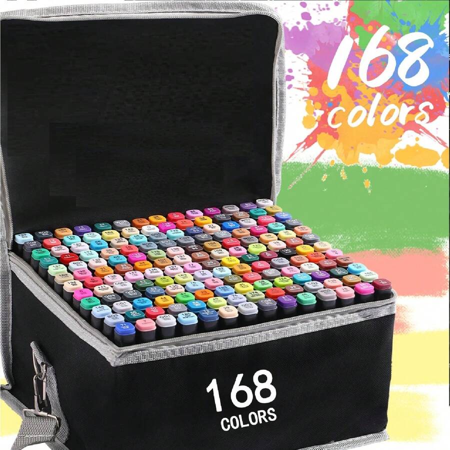 168Colors Alcohol Markers, Art Markers For Artists With Coloring App, Dual Tip Marker For Adult Painting Sketching Drawing With Travel Case Great Gift Idea,Back To School,School Supplies - 套裝 - 查看 1