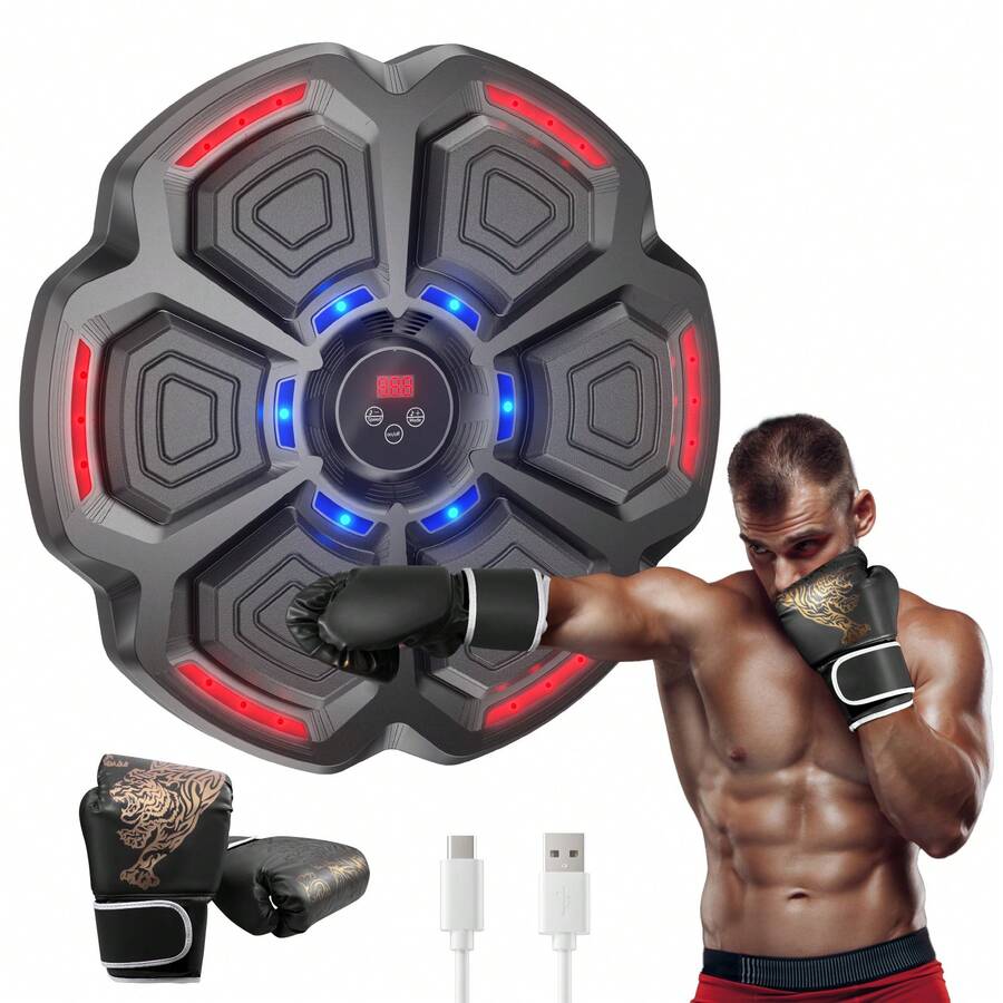 Music Boxing Machine, Smart Music Boxing Machine For Adults, Punching Machine, Musical Boxing Machine Wall Mounted, Smart Boxing Machine With Gloves Boxing Gifts For Boys Men - Black - View 1
