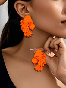 Betykuku 1 Pair Bohemian Multicolor Orange-Red Earrings, Casual/Beach/Party Accessory Gift For Women & Girls