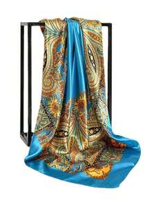 1条简约印花缎面方巾，新款春季时尚头巾，可作腰带、包包装饰、丝带、发带或围巾使用，是提升整体造型的理想之选。 - 湖藍色 - 查看 7