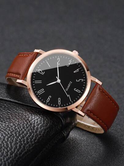 1pc Business Numeric Dial Quartz Wrist Watch, Stylishly view 5