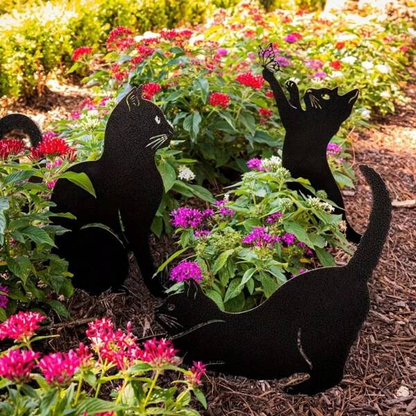1 Stück Schmiedeeisen Schwarze Katze Set Tierschattenriss Gartendekoration Halloween Ostern Weihnachten Weihnachtsgartenhorrordekoration Einsatz Kunst, Gartenkunst Dekoration, Yard Dekoration, Outdoor Figur Hinterhof Dekoration Gartenge schenk Terrassendekoration, Rasen Dekoration