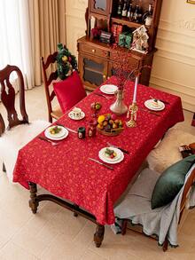 1 pezzo Tovaglia natalizia rossa con motivo a campanelle dorate, lavabile in lavatrice, tovaglia rettangolare adatta per tavolo da pranzo, tavolino da caffè, comodino, ideale per ristorante, festa, vacanze natalizie, Natale, Capodanno, decorazione, regalo