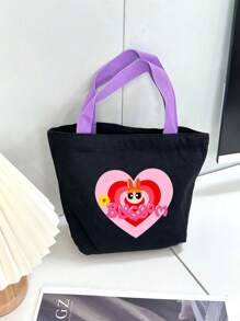 THE POWERPUFF GIRLS Cute Cartoon Policewoman Design Canvas Lunch Bag, Tote Bag With Large Capacity, Suitable For Students, Office Workers