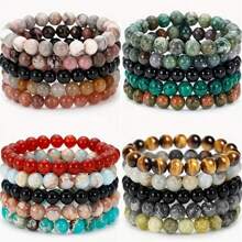 7/14/28 Pcs/Set Natural Stone Adjustable Beaded Bracelet, Asymmetrical Stone Bracelet Suitable For Men And Women, Ideal For Daily Wear And Gift-Giving