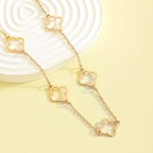 1pc Simple Golden Fashion Hollow Clover Chain Necklace, Elegant Versatile Accessory