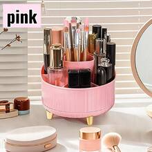 1 件粉色/米色 PP 材质倾斜设计化妆品收纳盒，高端桌面化妆刷架，可旋转梳妆台收纳盒，浴室装饰，办公室，母亲节，情人节礼物浴室配件 - 彩色 - 查看 4