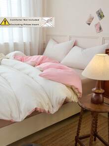 Bộ ga trải giường 2/3 món màu trắng và hồng có thể đảo mặt, màu trơn mềm mại thân thiện với da, kiểu dáng tối giản, thoải mái, mềm mại, thoáng khí, phù hợp với giường đơn/đôi/cỡ Queen/King - lý tưởng cho phòng ngủ, phòng khách, ký túc xá, 1 ga trải giường kèm 1/2 vỏ gối (không bao gồm ruột gối), có thể giặt máy. - Trắng + Hồng - Xem 4