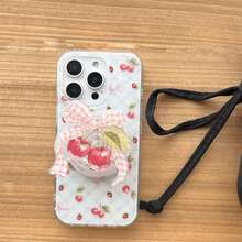 可爱粉色蝴蝶结樱桃磁性手机支架，桌面伸缩式斜挎支架，多功能装饰手机支架 - 粉色 - 查看 10