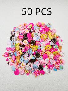 10/20/30/50/100pcs Assorted Shoe Flowers, Fashion & Cute Resin Cartoon Design Shoe Charms, Sandal Decorations, Random Pattern Wooden Geta Clogs, DIY Shoe Accessories, Birthday Gift, Party Favors (Diverse, Uncertain Styles, Pictures Can Only Partially Show) - Multicolor - View 5