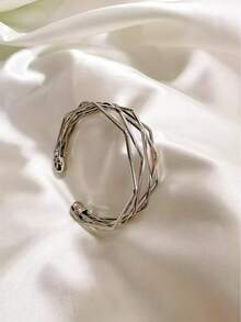 1pc Multi-Color Adjustable Open Geometric Bangle Bracelet, Suitable For Daily Wear, Gatherings And Gifts - Yellow Gold - View 9