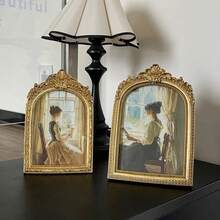 Vintage European Style Golden Lace Arch Decor Photo Frame | Suitable For Wedding Photos, Home Decor, Anniversary Party, Christmas Gift, Arched Window Frame, Can Be Placed On Desk Or Wall, Retro Arch Frame, Suitable For Home Office Decoration - Multicolor - View 3