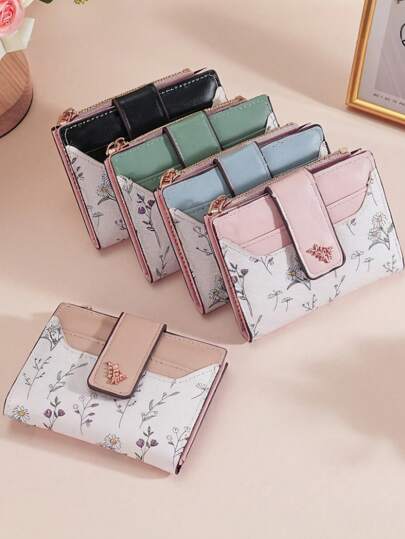 1 carteira curta floral elegante e fofa, criativa, nova, moderna, com compartimentos para vários cartões, porta-moedas compacto e portátil, carteira de estudante multifuncional feminina de alta qualidade, bolsa de armazenamento multifuncional, pode guardar batom, grampos de cabelo, joias, identidade, carteira de motorista, cartões, cabos, fones de ouvido, moedas, chaves, adequada como presente para família, amigos, dia dos namorados, lembrança