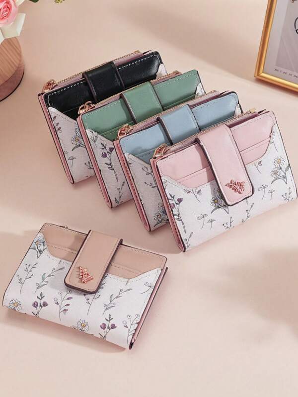 1pc Creative New Fashionable Cute Elegant Floral Short Wallet, Multi-Card Slots Card Holder, Compact Portable Coin Purse, High-End Women Multi-Functional Student Wallet, Multi-Functional Storage Bag, Can Hold Lipstick, Hair Clips, Jewelry, ID, Driver's License, Cards, Cables, Earphones, Coins, Keys, Suitable As Gift For Family, Friends, Valentine's Day, Souvenir