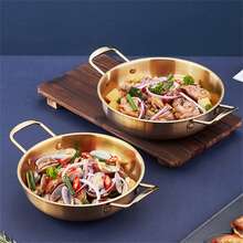 Utensilios de cocina de acero inoxidable, cacerola, ollas secas con, cocina casera, cacerola de Paella, olla de arroz para mariscos, platos para aperitivos de Picnic - Plateado - Ver 5