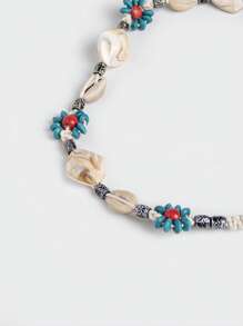 1pc Girl's Bohemian Style Turquoise Beaded Braided Waist Belt, Summer Vacation Tie-Up Waist Rope For Dress, Beach, Party