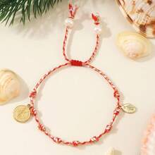 1 件手工波西米亚耶稣铜牌 EPE 泡沫绳手链，耶稣升天日礼物，男女皆宜的完美珠宝 - 彩色 - 查看 3