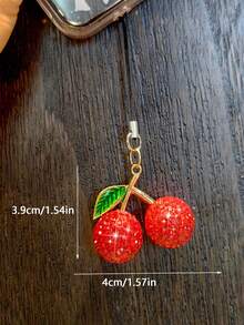 Pink Full Diamond Cherry Phone Pendant Shining Full Diamond Cute Cherry Phone Hanging Rope Cute Gourd Phone Hanging Rope - Multicolor - View 9