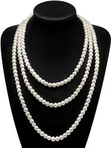 1 Pc 72-Inch Elegant Pearl Multi-Layer Necklace Without Additional Decoration Is Suitable For Women's Daily Wear And Various Occasions