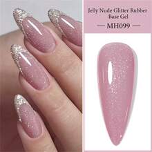 Mtssii 1pc 10ml Jelly Nude Pink Glitter Rubber Base Gel Nail Polish Top Reinforcement Gel Soak Off UV LED Nail Varnish Semi Permanent Nail Art Construction Gel Varnish,Alcohol-Free, Smooth & Shiny Finish, Manicure Nail Art DIY For Home And Salon Nail Supplies Nails - 粉色 - 查看 2