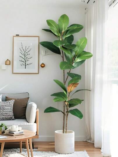 3.6Ft Artificial Magnolia Tree,Fall Artificial Magnolia Branch,Tropical Banyan Plants Fake Rubber Branch,Real Touch Fiddle Leaves, Artificial Greenery,For Home Garden Office Balcony Decoration,Fall Thanksgiving,Christmas,Halloween Decor
