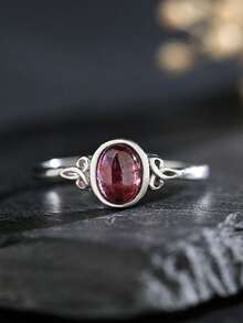 1pc Natural Garnet Women's Ring Genuine 925 Sterling Silver Adjustable Wedding Bands 7*5mm Oval Gemstone Healing Birthstone Jewelry Boho Gifts