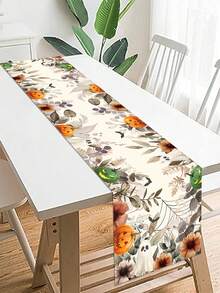 1pc Halloween Decoration Table Runner, Spooky Ghost Pumpkin Pattern Polyester Table Cover, Happy Halloween Decoration Table Cloth, Trick Or Treat, Halloween Boo Ghost Tablecloth, Halloween Cabinet Decorative Covers, Dining Table Centerpiece Table Set, Halloween Event Decoration Table Flag, Room Decor Home Decor Table Skirt, Halloween Decoration, Halloween Gift, Party Favor - Pumpkin Ghost - View 5