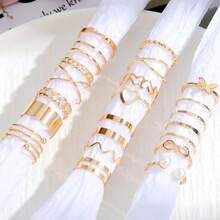 22 件时尚小众多件套戒指套装，堆叠设计心形和蝴蝶开口戒指