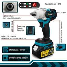 Gisam Llave de impacto eléctrica sin escobillas de 520 N.M, llave eléctrica inalámbrica de 1/2 pulgada, para destornillador inalámbrico Makita de 18 V, herramienta eléctrica - Ver 5