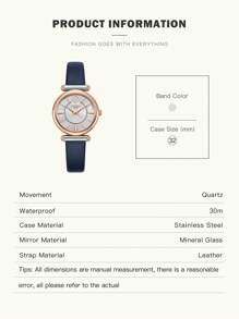 FION Women's Leather Quartz Watch With Mother-Of-Pearl Dial Watch For Ladies Elegant Wrist Analog Watch With Adjustable Strap