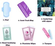 Menstrual Kit All-In-One | Convenience On The Go | Single Period Kit Pack For Travelling, Tweens & Teenagers | Individually Wrapped Feminine Hygiene Products (Blue Forest)