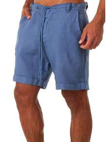 Men's Breathable Linen Beach Shorts, Summer Loose Men's Trousers - Blue - View 2