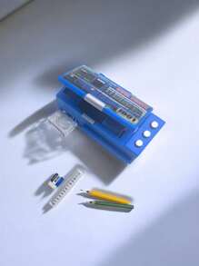 1pc Mini Multi-Function Pencil Box, Stationery Case, Ruler, Color Pens, Miniature Prop, Dollhouse Decoration, Photography Prop