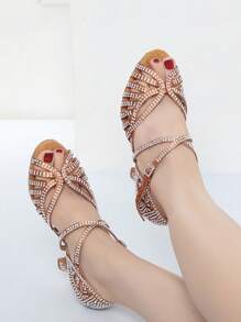 9cm Cuban Heel Latin Dance Shoes For Women, Ballroom Dance Shoes, Practice Training Stage Performance Rhinestone Party Heels