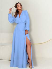 Eloa NM Nana Marie Formal Long Sleeve Elegant Long Dress Bridesmaid Party Dress - 寧靜藍 - 查看 2